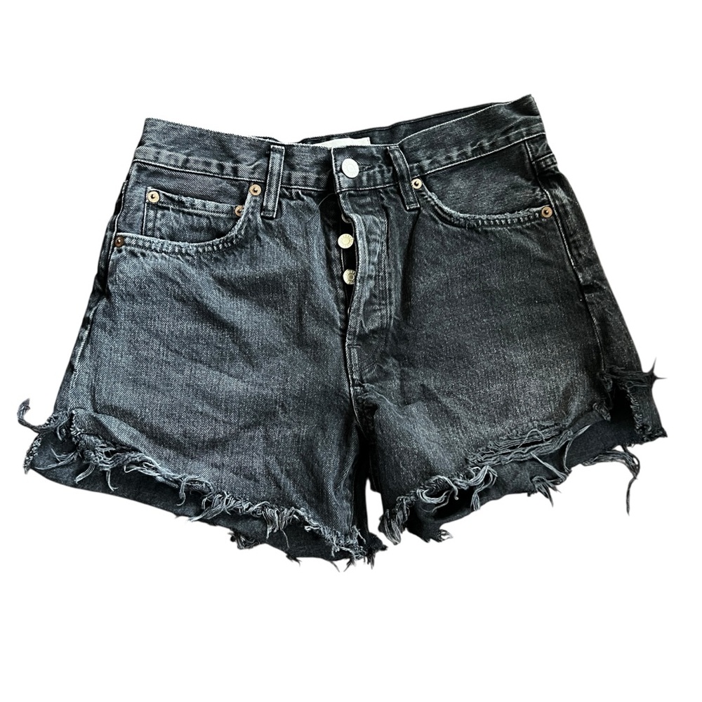 Agolde Black Distressed Denim Shorts